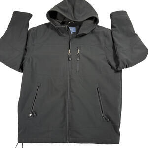 GH Bass Mens Softshell Jacket XL Black Hooded Zip Up Windbreaker Outdoor Hiking